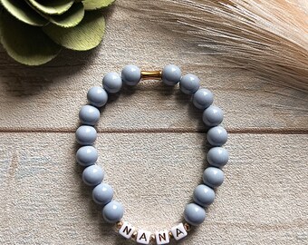 Nana Blue Bracelet | Grandma Gift, Beaded Name Bracelet