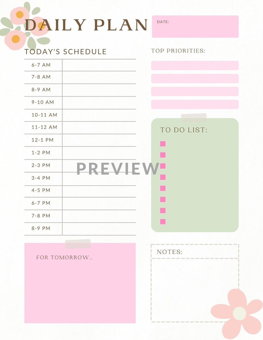 Printable Girly Floral Daily Planner for School, Work, Life, Daily ...