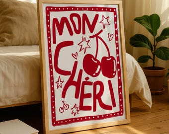 Mon Cheri Print: Bold Colourful Wall Art, Maximumlist Print, Colourful Hand drawn Cherry Illustration