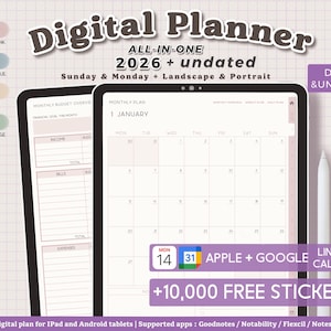 2026年日付入りデジタルプランナーバンドル：デイリー、ウィークリープラン（GoodNotes/Noteful対応）デジタルダウンロード