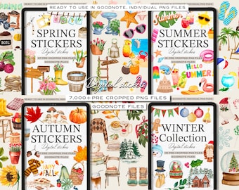 Digital Sticker Bundle: 400+ Planner Stickers, Goodnotes, OneNote (PNG)  4 Seasons Elements