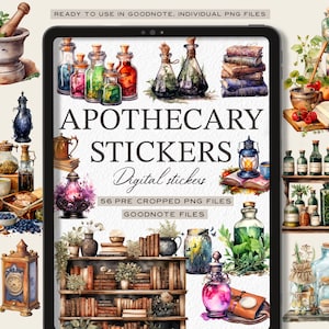 Apothecary Digital Planner Stickers: Witchy Potion Bottle PNGs Goodnotes, Notability, OneNote, Penly