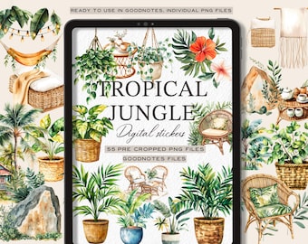 Tropical Jungle Digital Planner Stickers: Boho Greenery PNGs Goodnotes, Notability, OneNote, Penly