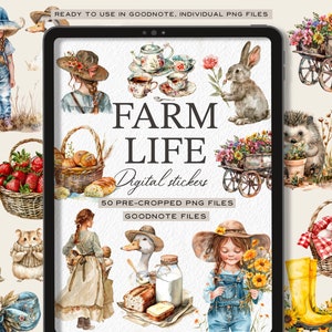 Farm Digital Stickers: Country Planner Decorations (Goodnotes, OneNote, iPad)