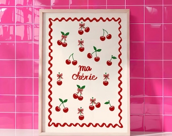 Ma Cheri Print: Bold Colourful Wall Art, Maximumlist Print, Colourful Hand drawn Cherry Illustration