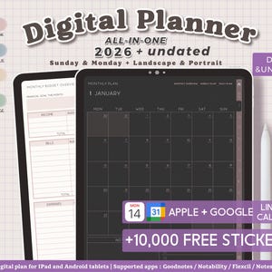 Pakiet cyfrowego planera na rok 2026: układy tygodniowe/dzienne, ponad 10 000 naklejek (wersja cyfrowa do pobrania)