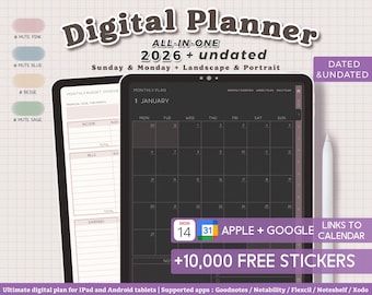 2026 Digital Planner Bundle: Weekly/Daily Layouts, 10,000+ Stickers (Digital Download)