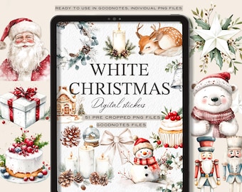 White Christmas Digital Planner Stickers: Goodnotes PNG Embellishments