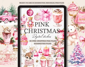 Pink Christmas Planner Stickers: Potion Bottles, Xmas Decor PNG, Goodnotes, Notability Digital Download