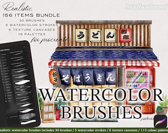 Watercolor Procreate Brushes, iPad Brushes, Painting tool for Procreate, Watercolor Brushes, Watercolor Canvas Digital Download, Procreate