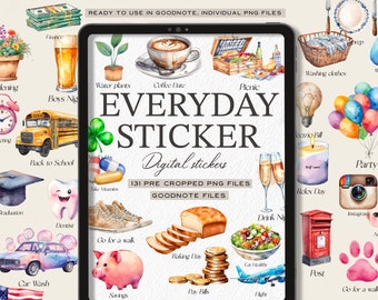 Stickers numériques de tous les jours : Goodnotes & Notability PNG pré-recadrés téléchargement numérique