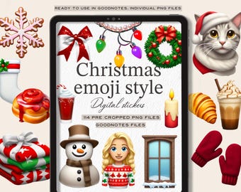Christmas Apple Emoji Digital Planner Stickers: Goodnotes, Notability PNGs