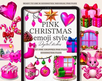 Pink Apple Emoji Digital Stickers: Goodnotes Planner, Christmas Theme (PNG, Goodnotes File)