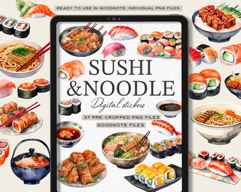 Sushi Digital Stickers: Asian Food Planner, Goodnotes, OneNote PNG, Goodnote File