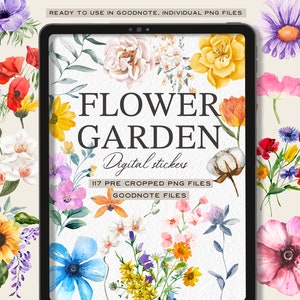 Flower Digital Stickers: Kawaii Planner, Goodnotes, OneNote (PNG)