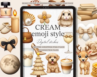 Apple Emoji Cream color Digital Planner Stickers: Goodnotes, Notability PNGs
