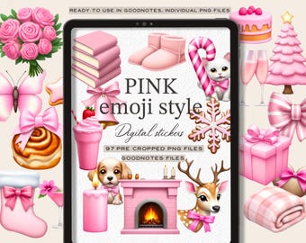 Pink Apple Emoji Digital Stickers: Goodnotes Planner PNGs