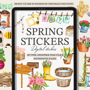 Spring Digital Planner Stickers: Goodnotes, OneNote, iPad (PNG)