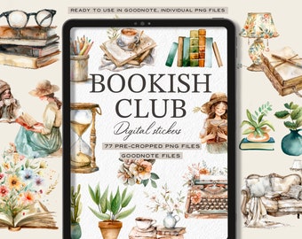 Bookish Digital Stickers: Planner & Journaling PNGs Goodnotes, OneNote