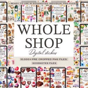 Whole Shop Digital Stickers, Goodnotes Pre-Cropped Stickers, Notability Scrapbooking Embellishments, Everyday PNGs, Entire Shop Bundle Pass