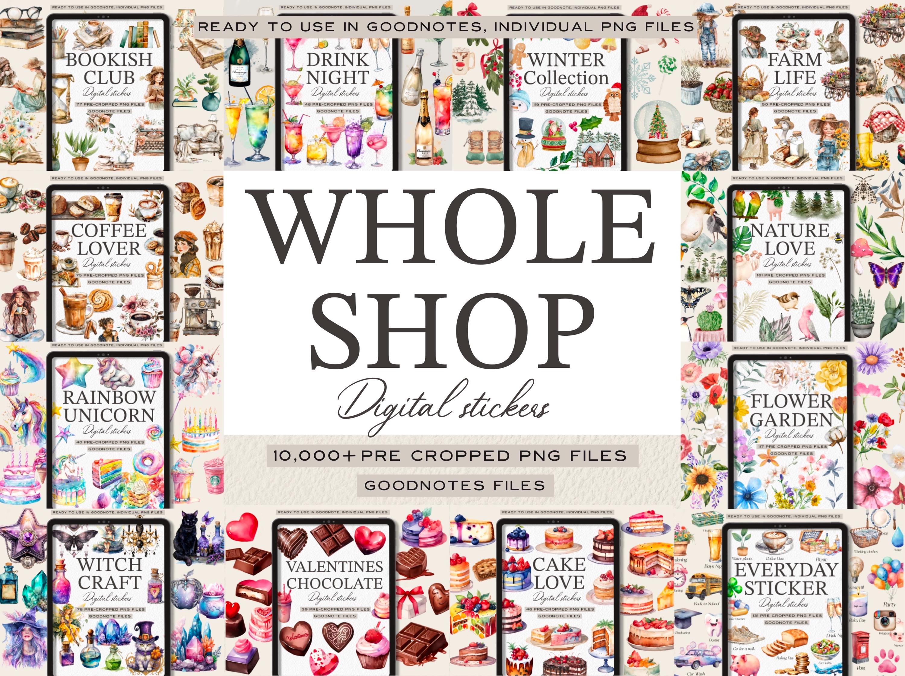 Whole Shop Digital Stickers, Goodnotes Pre-Cropped Stickers, Notability Scrapbooking Embellishments, Everyday PNGs, Entire Shop Bundle Pass