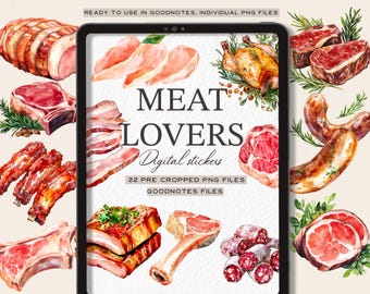 Meat Digital Planner Stickers: Goodnotes & Notability PNGs