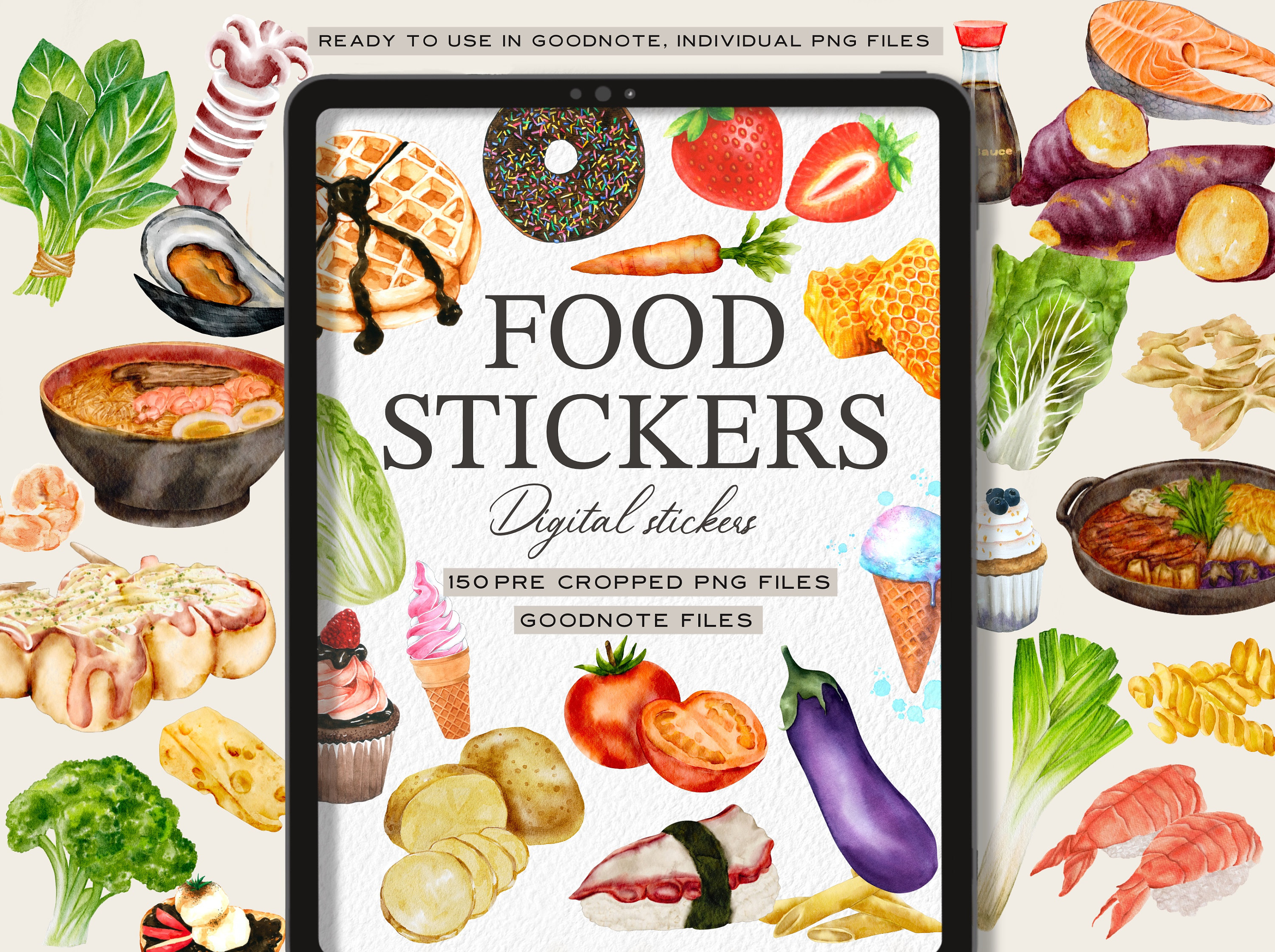 Food Digital Stickers: Daily Planner, Goodnotes, OneNote (PNG)