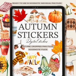 Autumn Digital Planner Stickers: Goodnotes, OneNote, iPad (PNG Stickers)