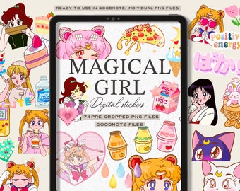 Kawaii Digital Planner Stickers: Goodnotes, OneNote, iPad (PNG) Magical girl elements