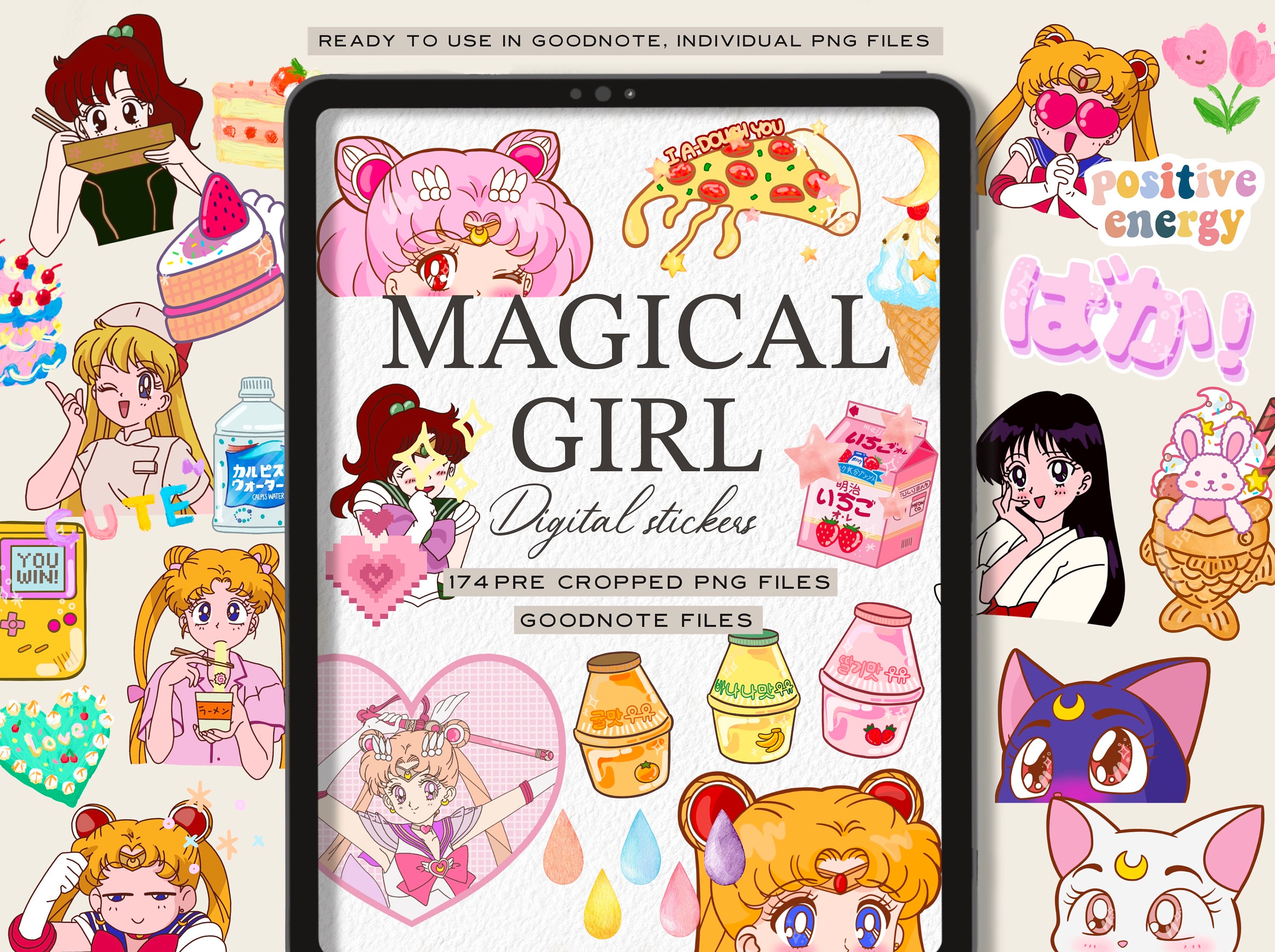 Kawaii Digital Planner Stickers: Goodnotes, OneNote, iPad (PNG) Magical girl elements