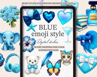 Blue Apple Emoji Digital Planner Stickers: Goodnotes, Notability PNGs
