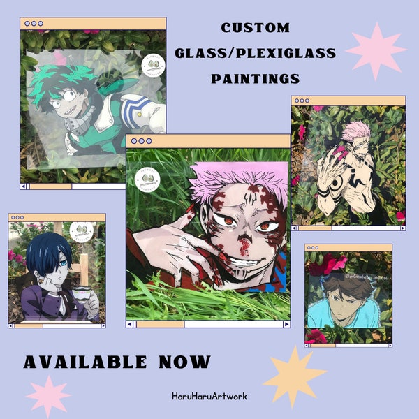 Peintures anime sur verre faites main, décoration murale abordable, art unique, décoration d'intérieur, cadeau pour amateur d'anime