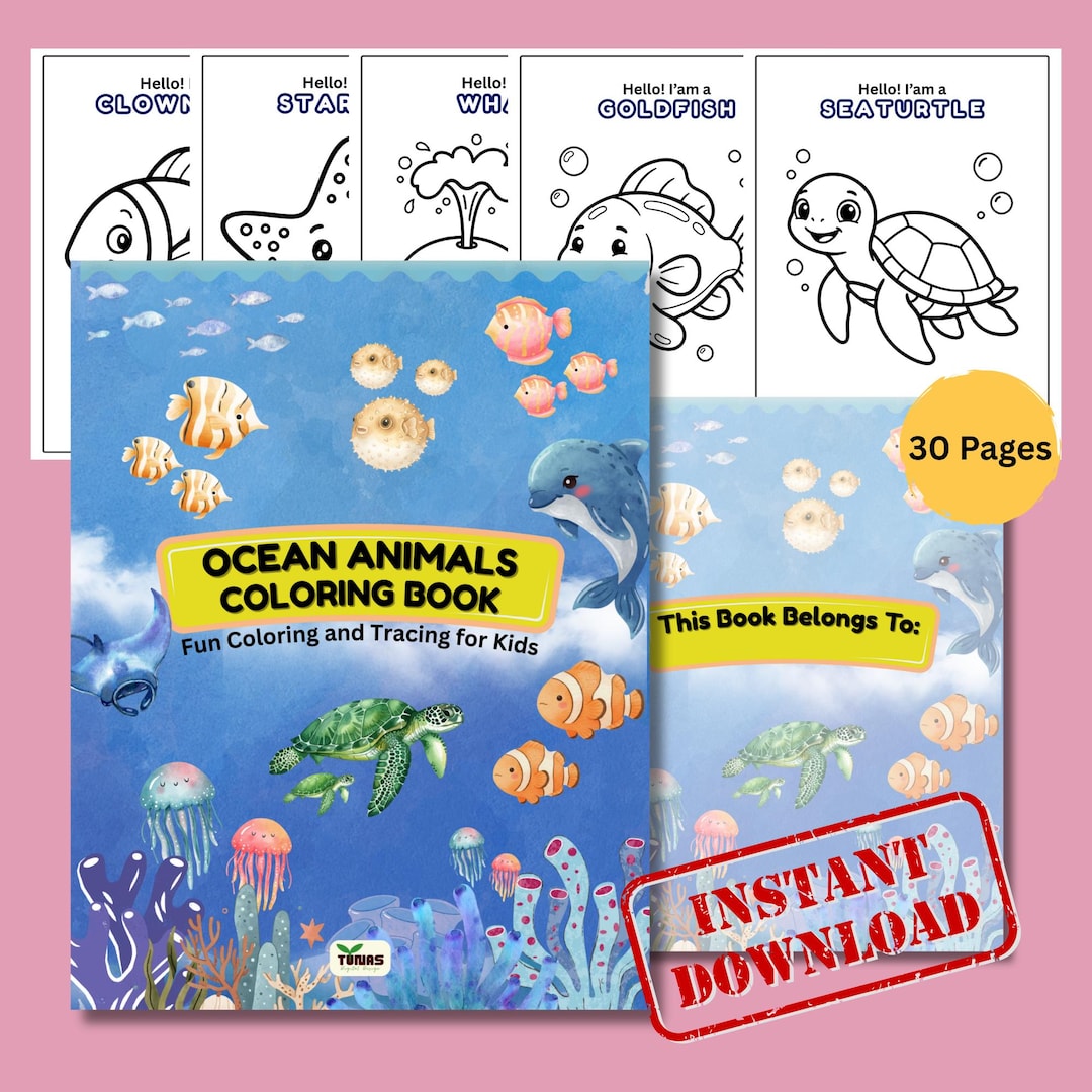 Ocean Animals Coloring Book, Under the Sea Activity, Tracing (printable ...