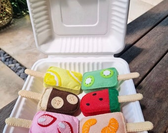 Quiet Soft Felt Popsicle 6pc Set, Felt Pretend Play Toys, Montessori Kitchen Market, Childs Birthday Sensory Make Believe Icy pole kids Gift