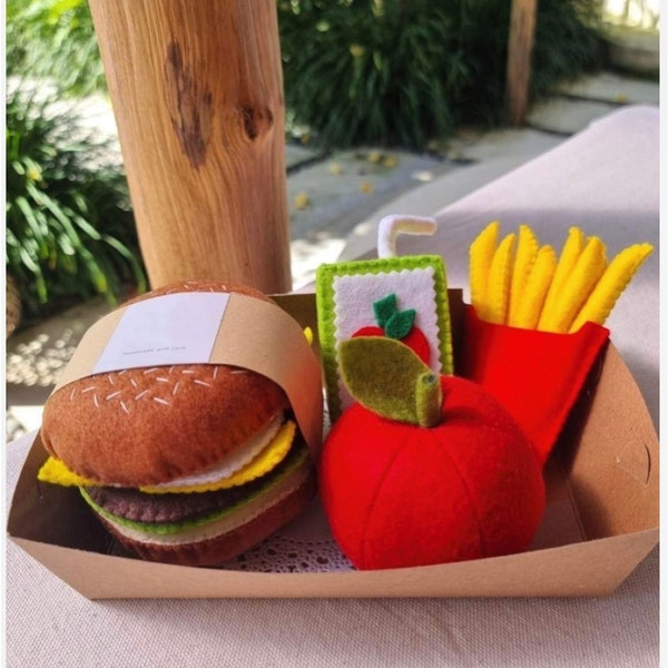 Felt Quiet Pretend Play Toys, Montessori, Kitchen Market Take Away Maccas, McDonalds Cheese burger, Healthy Snack, Fast Food Happy Meal Gift