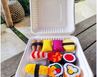 Felt Summer Sushi Basket Plush Toy Food Set, Healthy Kids Snacks, Pretend Play Montessori, Play Kitchen Market Child Kids Birthday Gift Idea