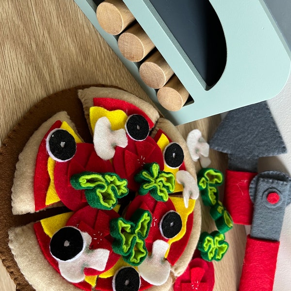 Felt Quiet Pretend Play Toys, Montessori, Kitchen Market Take Pizza Dinner, Healthy Treat, Fast Food Pizza Making and Tools Children's Gift