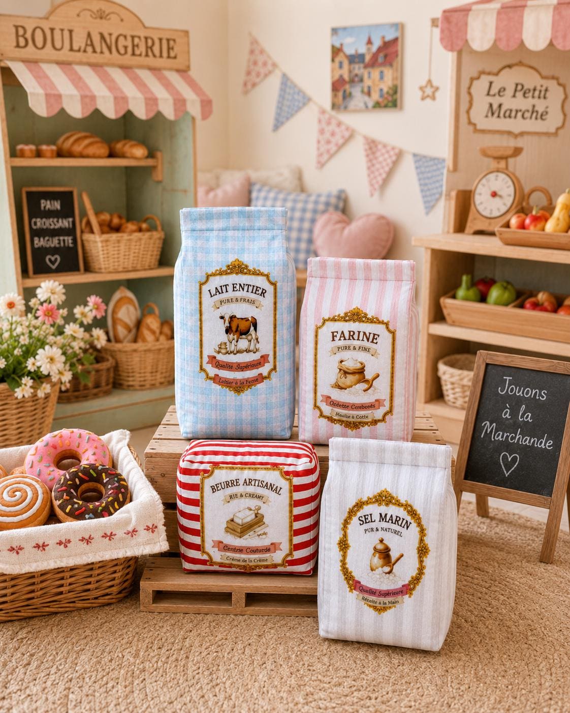 Felt French & English Market Food Toy, Pretend Play Grocery Set, Soft Kitchen Food, Montessori Pantry Toys, Kids Toddler Bakery Shop Gift