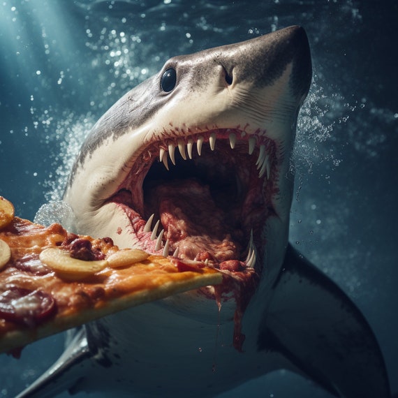 Great White Shark Eating Pizza T-Shirt For Shark Fans Great White Shark Eating Pizza T-Shirt For Shark Fans