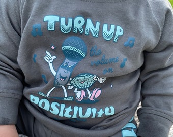 Positivity Pullover | Positive Music Kids Top | Cute Trendy Gray Baby Jacket