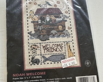 Noah&#39;s Welcome by Debbie Mumm cross stitch kit includes floss, fabric, and pattern | Vintage Cross Stitch Kit | New in Package