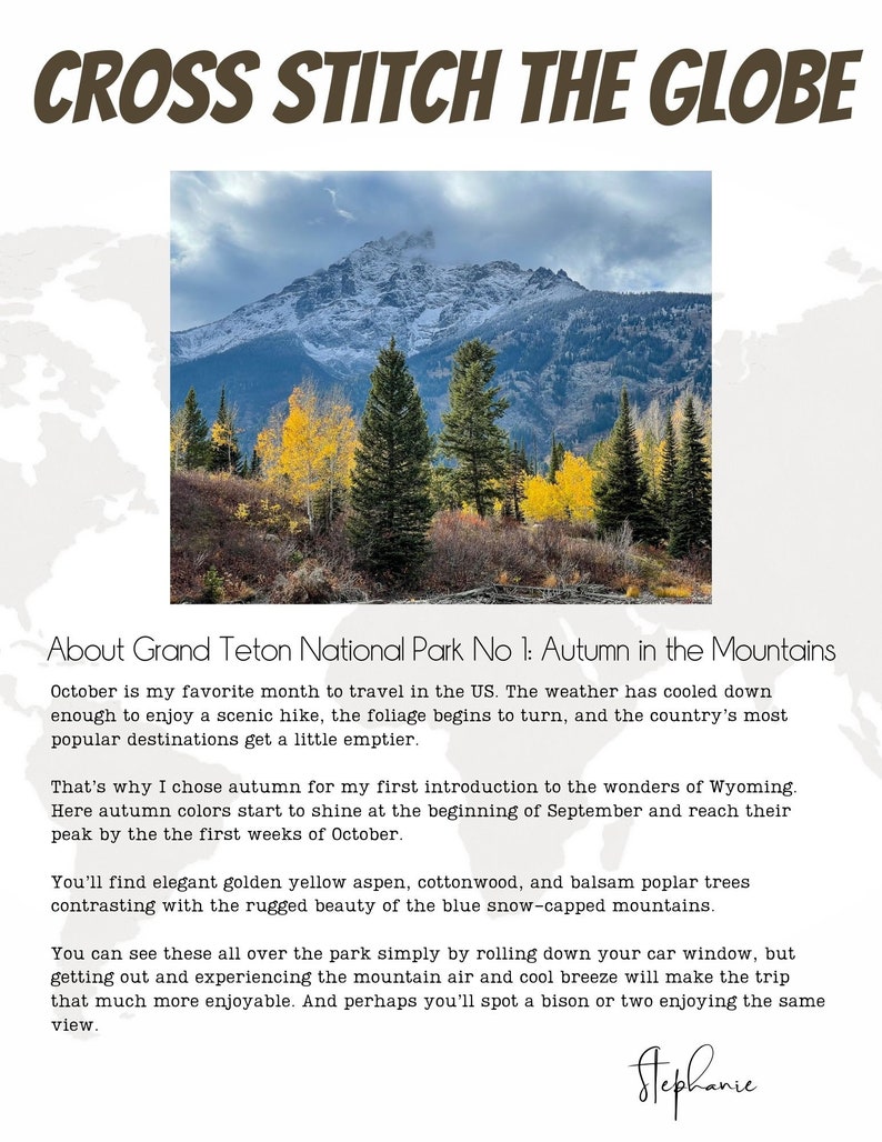 Grand Teton National Park No 1: Autumn in the Mountains PDF Downloadable Cross Stitch Pattern Stephanie Craig Moyo Cross Stitch the Globe image 4