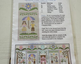 Springtime Couple by Country Cottage Needleworks (#2 from the Spring Social Series) Cross Stitch Kit includes Silk Floss but no Fabric