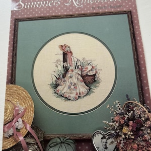 Summers Remembered, de Paula Vaughan, livro Leisure Arts | Padrões de ponto cruz vintage | Somente padrões | Cottagecore | Grannycore