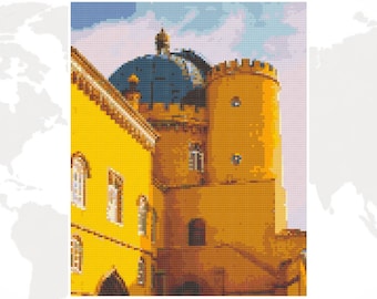 Portugal No. 1: Pena Palace - PDF Downloadable Cross Stitch Pattern by Stephanie Craig Moyo from Cross Stitch the Globe (X-Stitch Pattern)