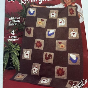 Folk Art Afghans by Suzanne McNeill  | Appliqué Wool and  Rug Hooking | Cottagecore | Grannycore