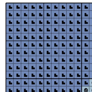 May include: A blue and black grid pattern with a black L shape repeated throughout the grid.