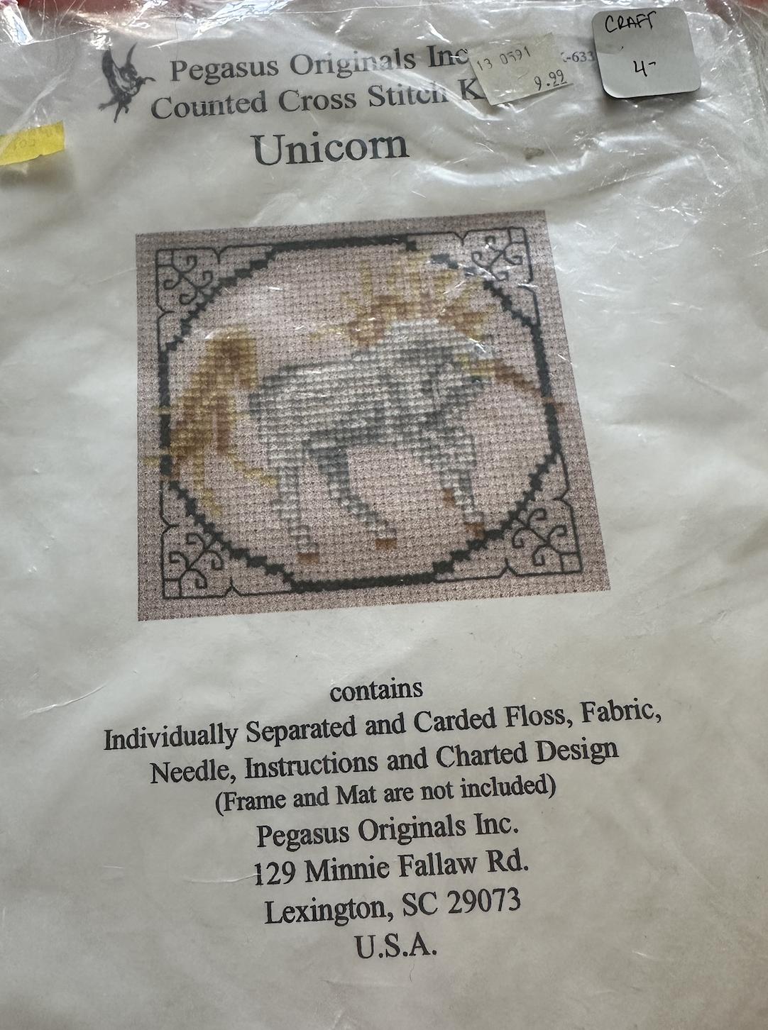 Unicorn by Pegasus Originals Inc Cross Stitch Kit | Vintage Cross Stitch Kit | Open and Complete