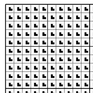 May include: A black and white grid pattern with small black squares arranged in a repeating pattern.