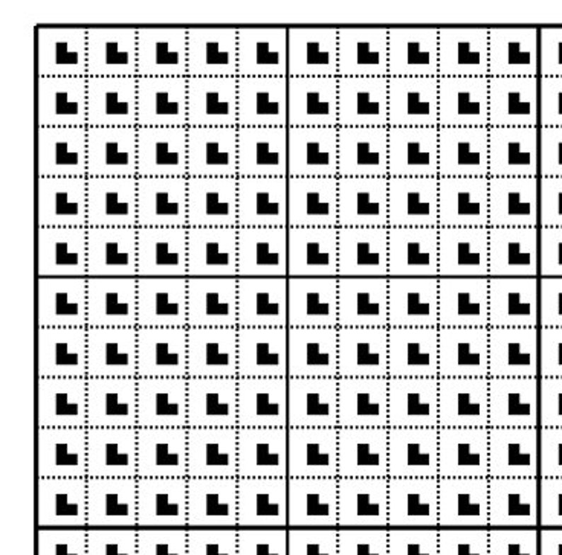 May include: A black and white grid pattern with small black squares arranged in a repeating pattern.